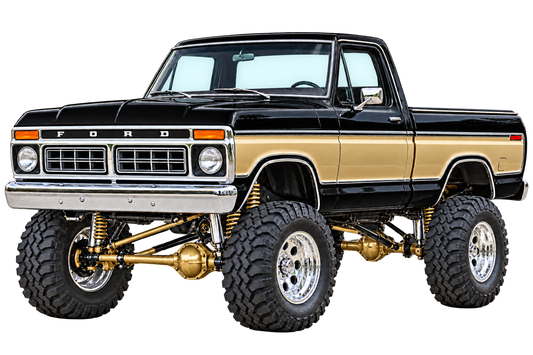 1976 Ford F-150 Lifted Truck Decal – Raven Black & Gold transparent artwork