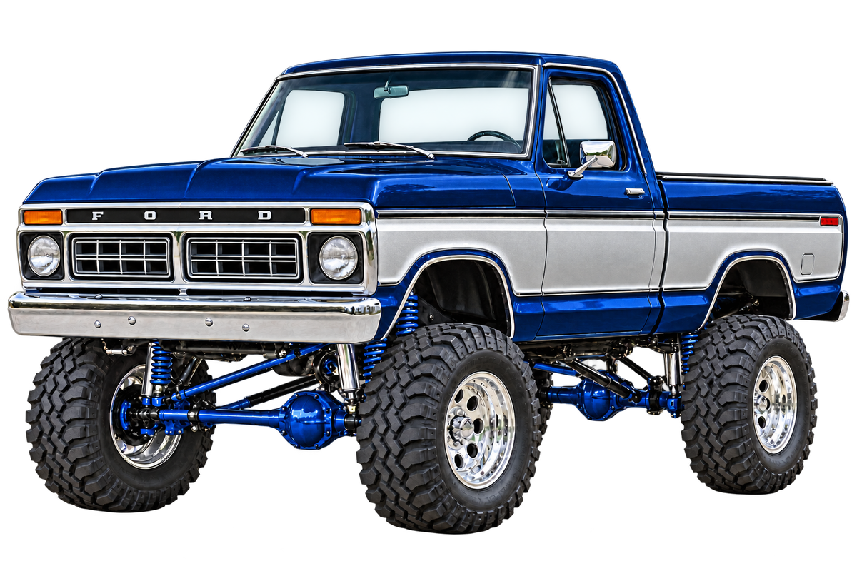 1976 Ford F-150 Lifted Truck Decal – Midnight Blue & Silver transparent artwork