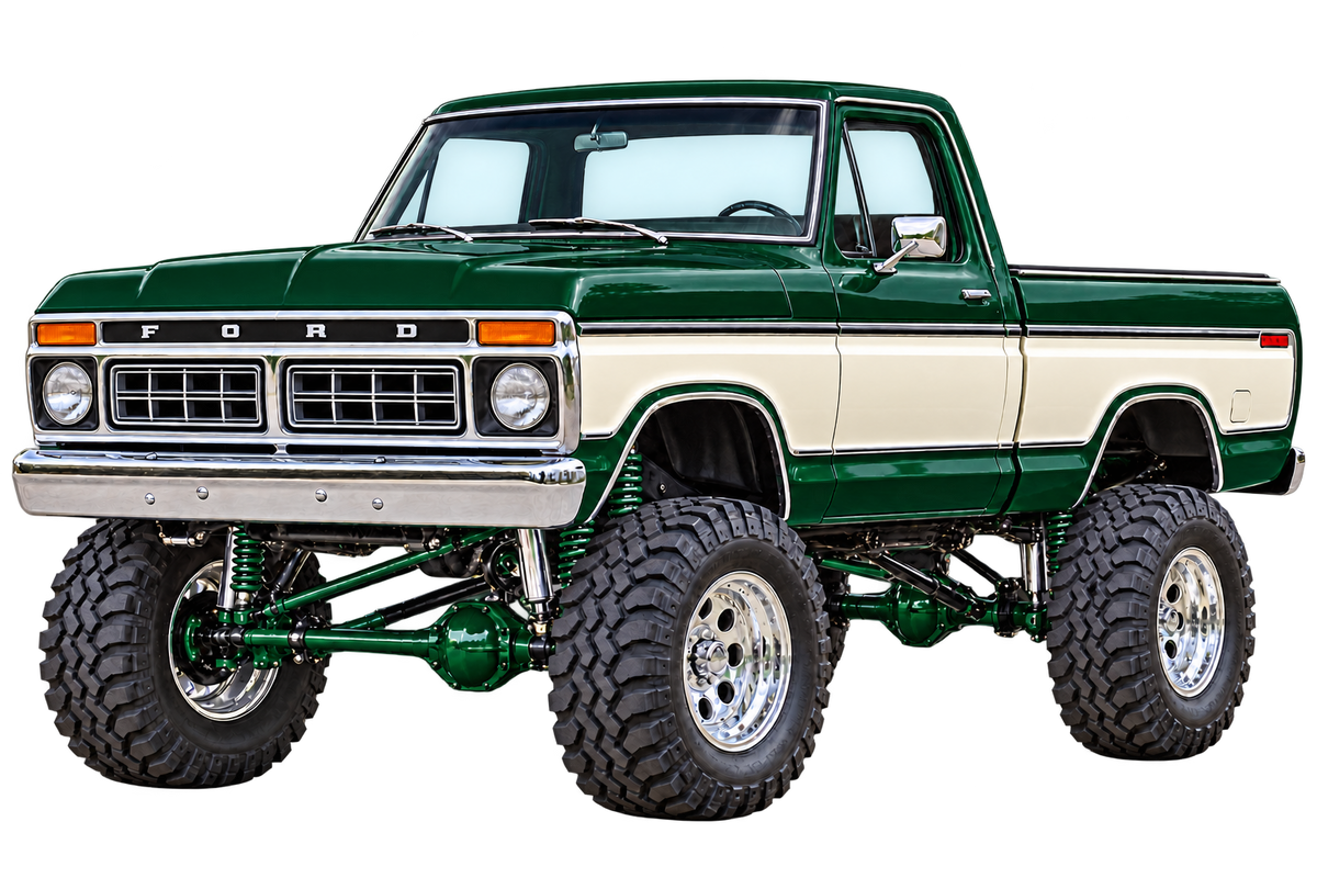 1976 Ford F-150 Lifted Truck Decal – Forest Green & Cream transparent artwork