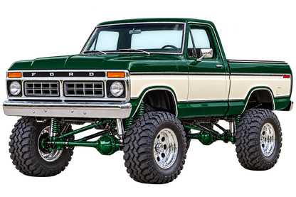 1976 Ford F-150 Lifted Truck Decal – Forest Green & Cream transparent artwork