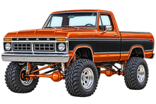 1976 Ford F-150 Lifted Truck Decal – Burnt Orange & Black transparent artwork