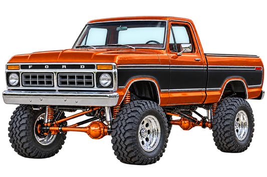 1976 Ford F-150 Lifted Truck Decal – Burnt Orange & Black transparent artwork