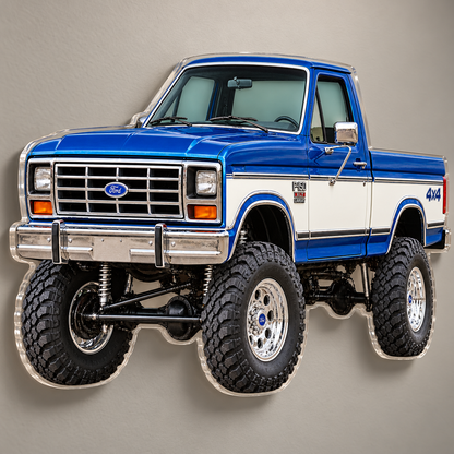 1985 Ford F-150 Bullnose 4x4 Cobalt Blue & White acrylic wall sign angle mockup