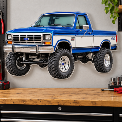 1985 Ford F-150 Bullnose 4x4 Cobalt Blue & White acrylic wall sign garage mockup
