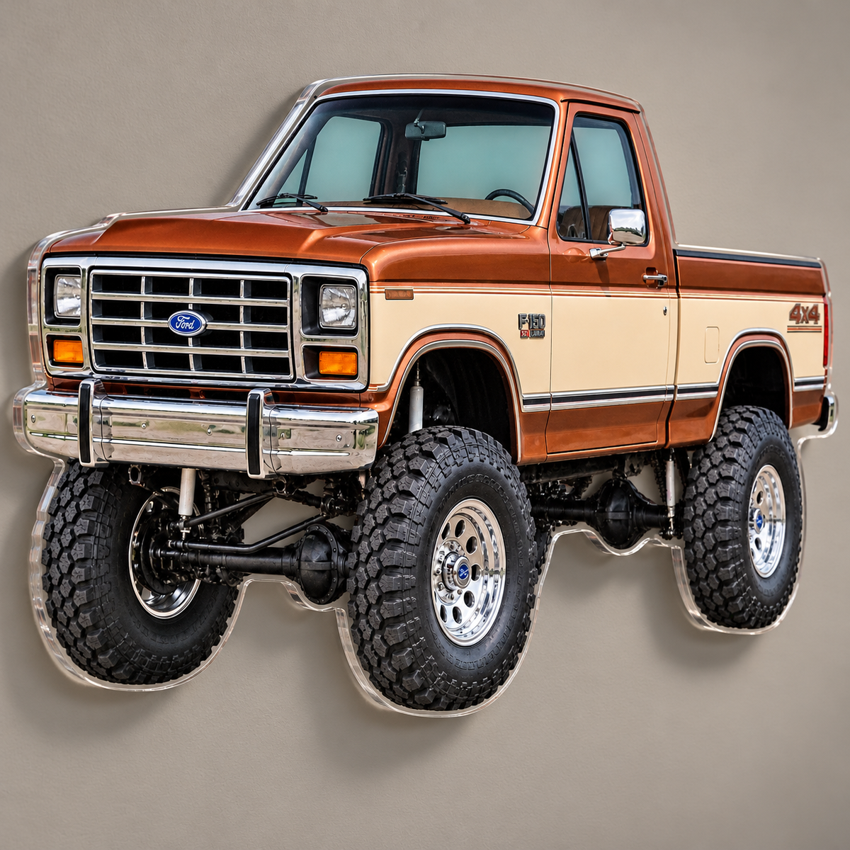 1985 Ford F-150 Bullnose 4x4 Copper & Cream acrylic wall sign angle mockup