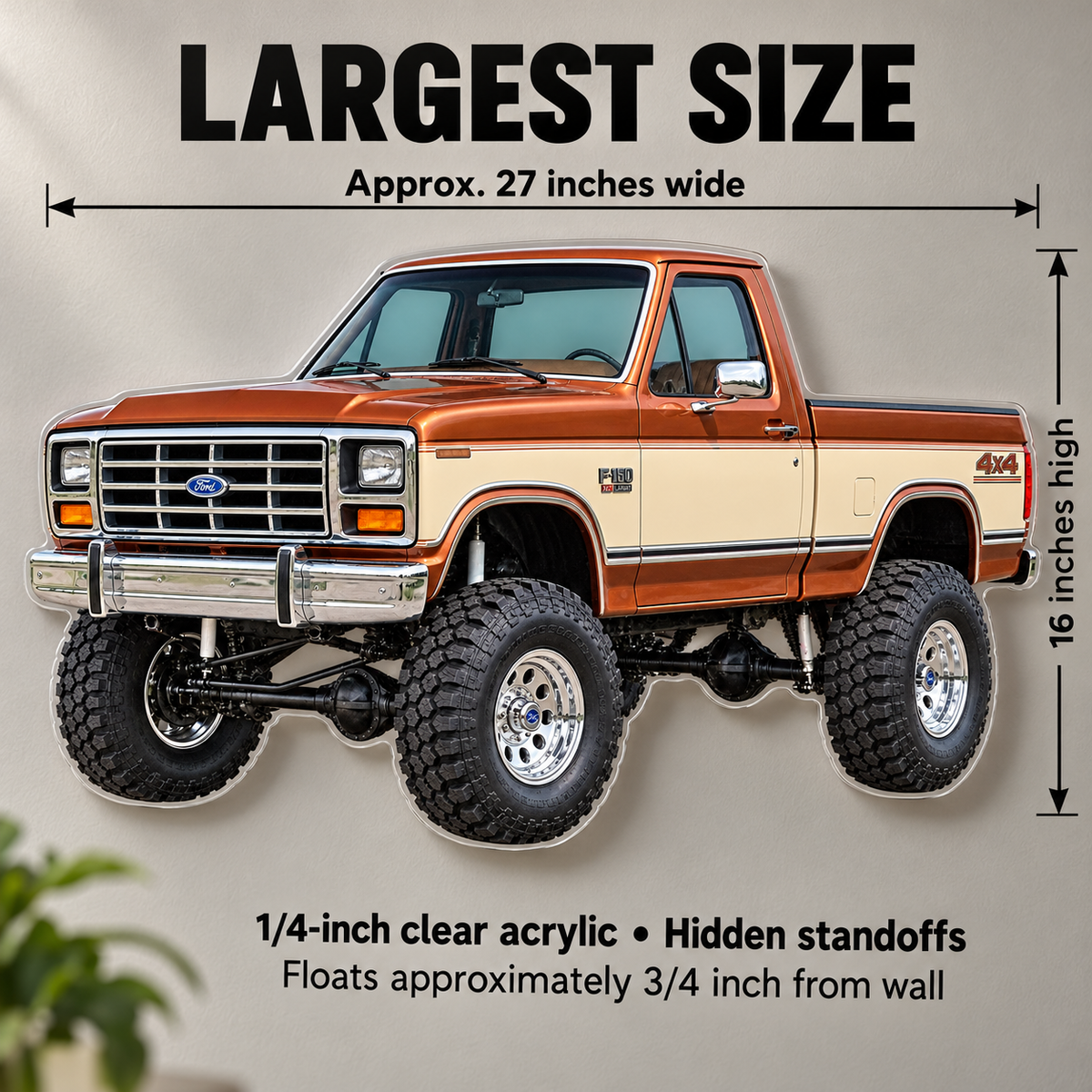 1985 Ford F-150 Bullnose 4x4 Copper & Cream acrylic wall sign sizes mockup