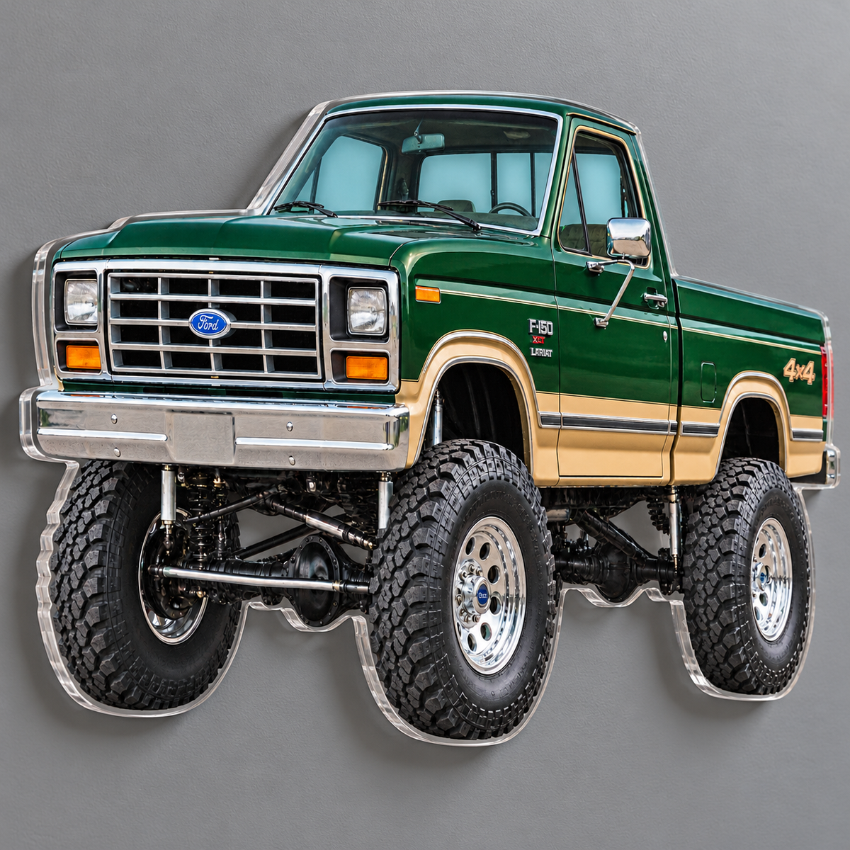 1985 Ford F-150 Bullnose 4x4 Forest Green & Tan acrylic sign angle mockup