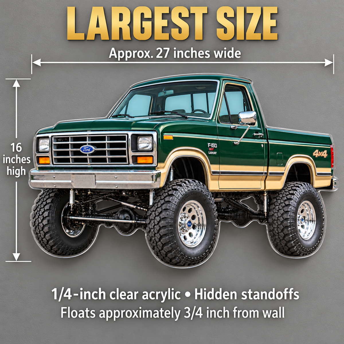 1985 Ford F-150 Bullnose 4x4 Forest Green & Tan acrylic sign sizes mockup