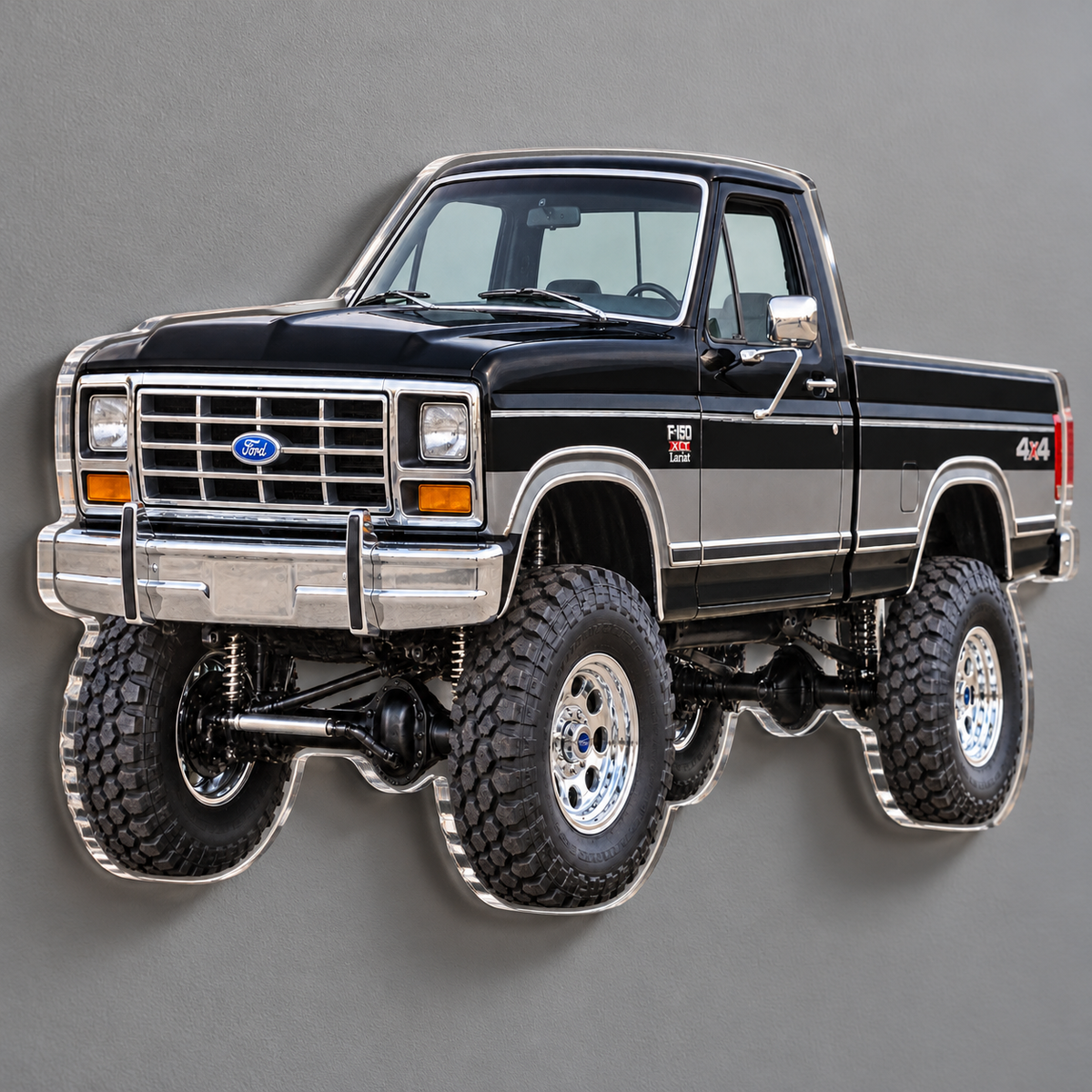 1985 Ford F-150 Bullnose 4x4 Raven Black & Charcoal acrylic sign angle mockup