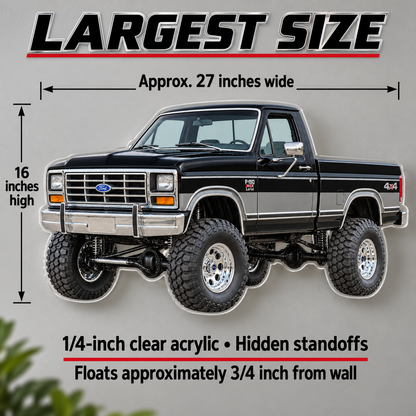 1985 Ford F-150 Bullnose 4x4 Raven Black & Charcoal acrylic sign sizes mockup