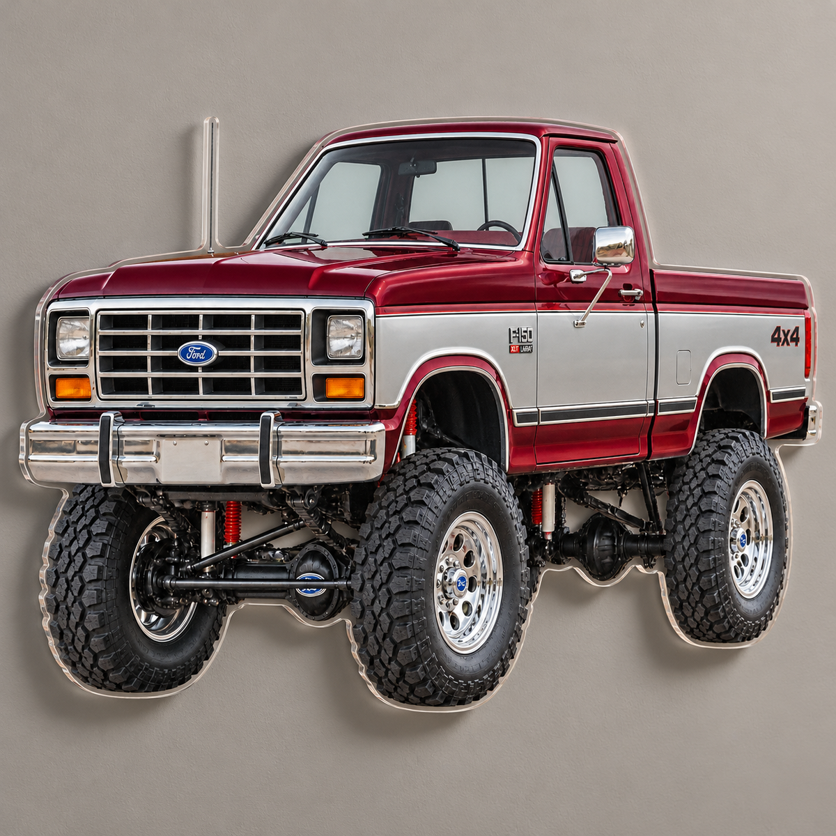 1985 Ford F-150 Burgundy and Silver acrylic sign angle mockup