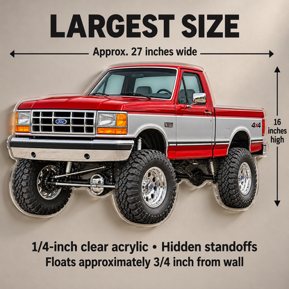 1990 Ford F-150 Bricknose 4x4 Crimson Red & Silver acrylic wall sign sizes mockup