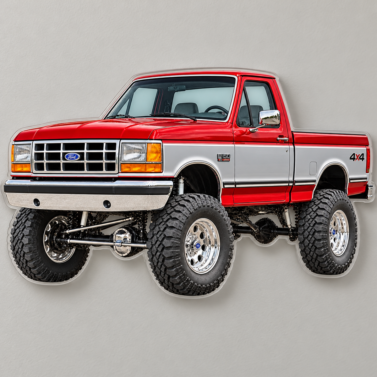 1990 Ford F-150 Bricknose 4x4 Crimson Red & Silver acrylic wall sign wall mockup