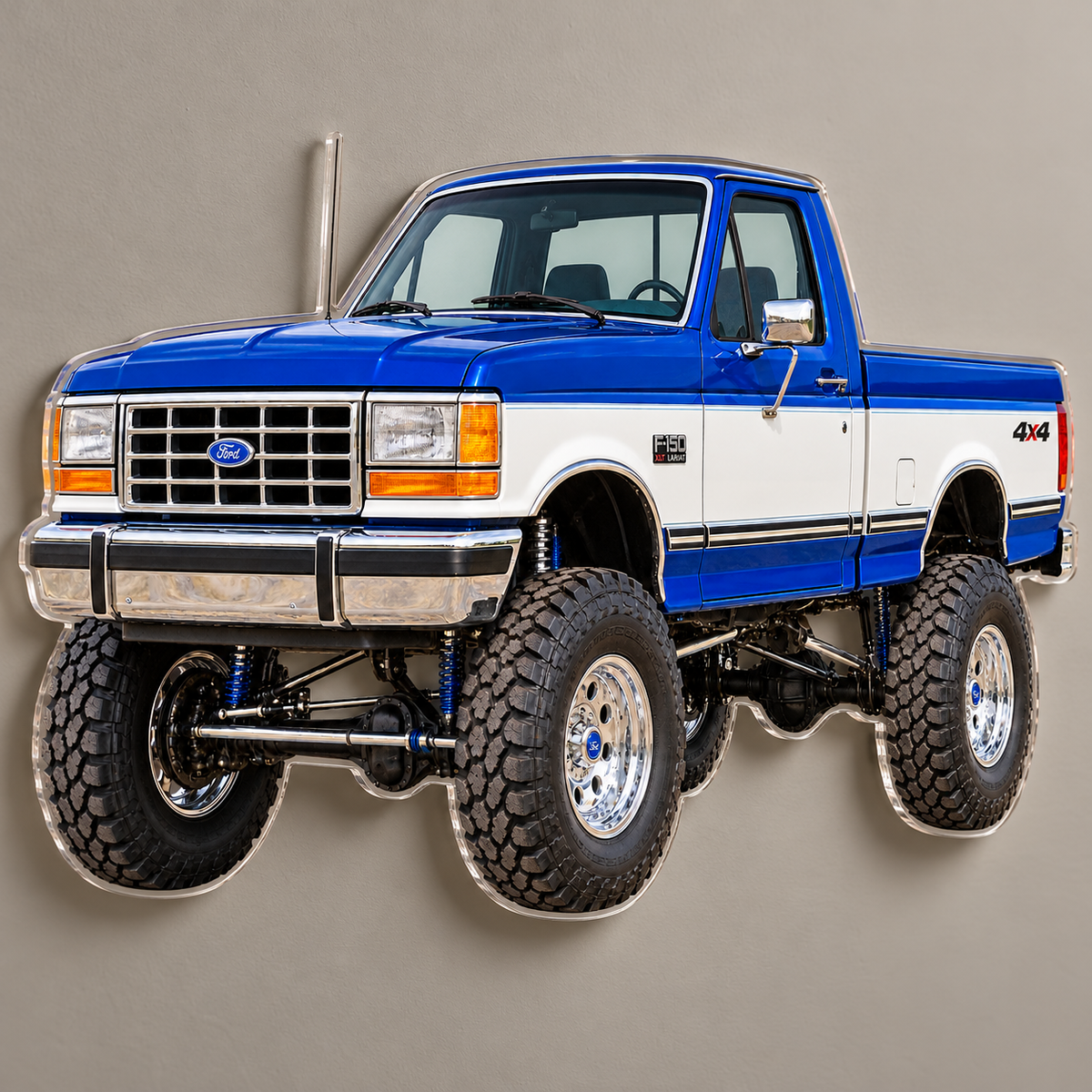 1990 Ford F-150 Bricknose 4x4 Royal Blue & White acrylic wall sign angle mockup