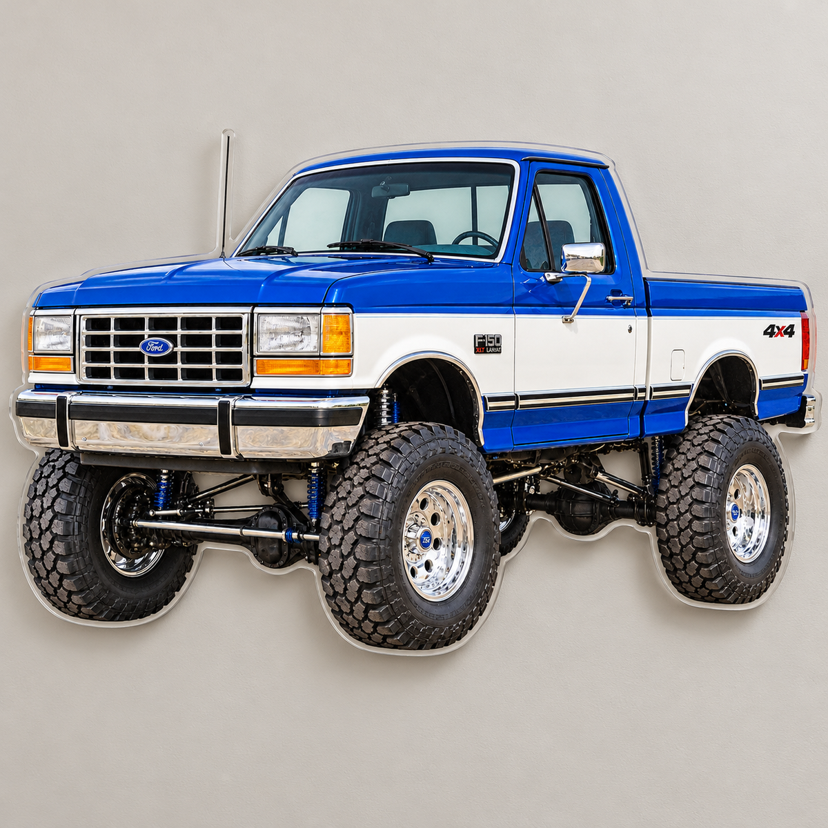 1990 Ford F-150 Bricknose 4x4 Royal Blue & White acrylic wall sign wall mockup