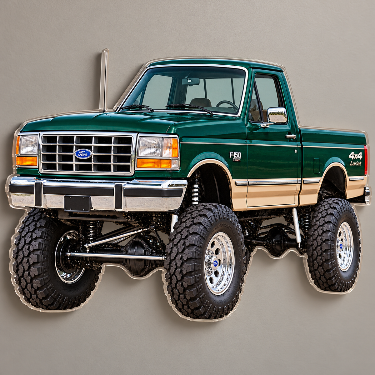 1990 Ford F-150 Bricknose 4x4 Emerald Green & Tan acrylic wall sign angle mockup