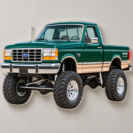 1990 Ford F-150 Bricknose 4x4 Emerald Green & Tan acrylic wall sign wall mockup