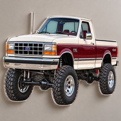 1990 Ford F-150 Bricknose 4x4 Pearl White & Burgundy acrylic wall sign angle mockup