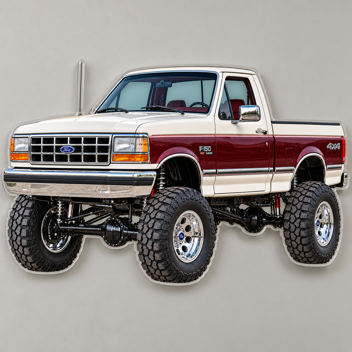1990 Ford F-150 Bricknose 4x4 Pearl White & Burgundy acrylic wall sign wall mockup