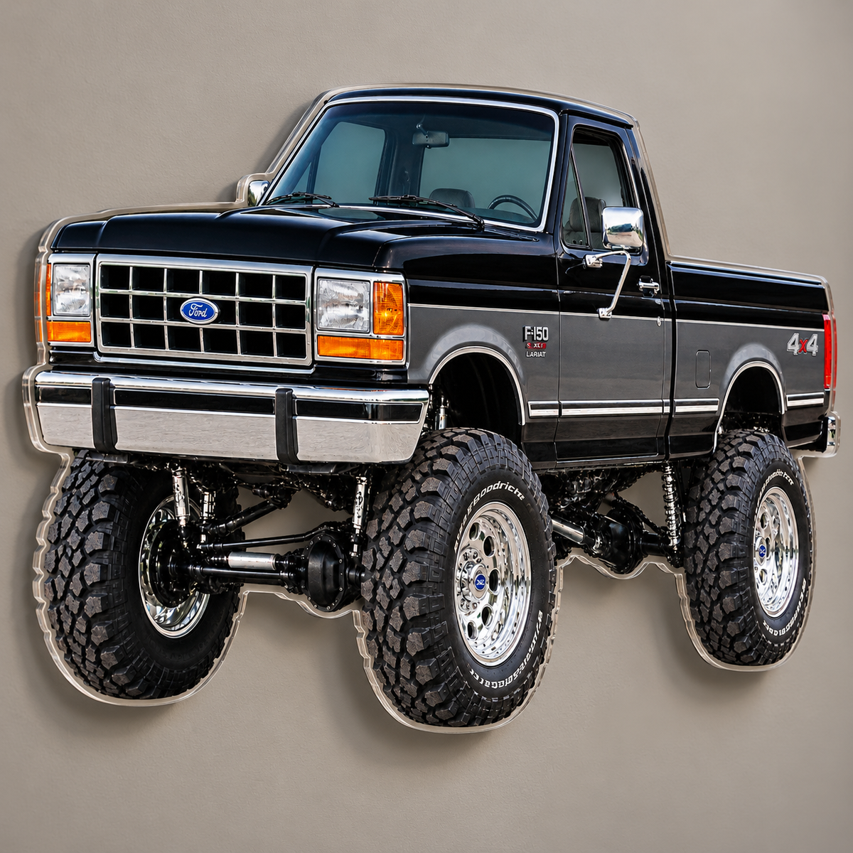 1990 Ford F-150 Bricknose 4x4 Jet Black & Charcoal acrylic wall sign angle mockup