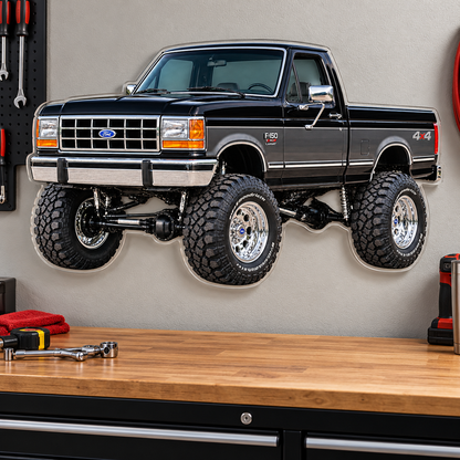1990 Ford F-150 Bricknose 4x4 Jet Black & Charcoal acrylic wall sign garage mockup