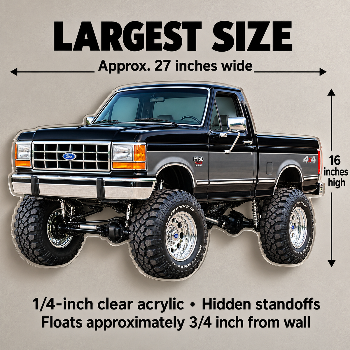 1990 Ford F-150 Bricknose 4x4 Jet Black & Charcoal acrylic wall sign sizes mockup