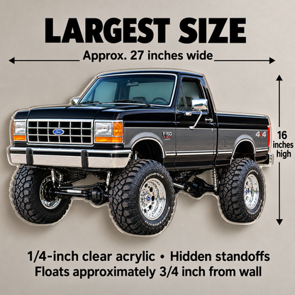 1990 Ford F-150 Bricknose 4x4 Jet Black & Charcoal acrylic wall sign sizes mockup