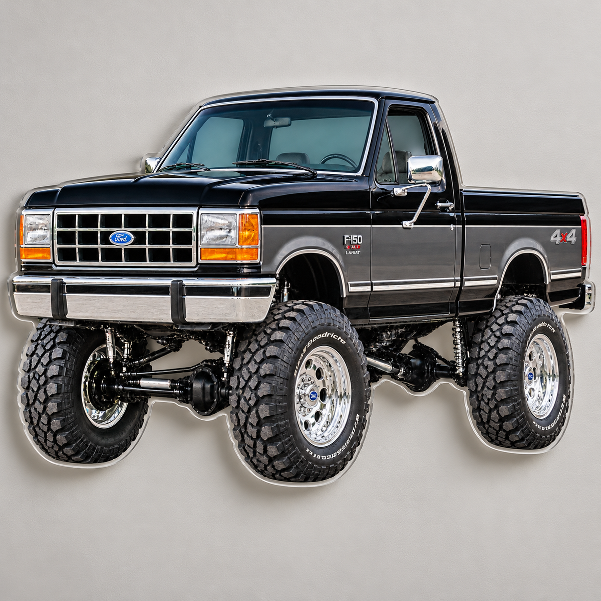 1990 Ford F-150 Bricknose 4x4 Jet Black & Charcoal acrylic wall sign wall mockup