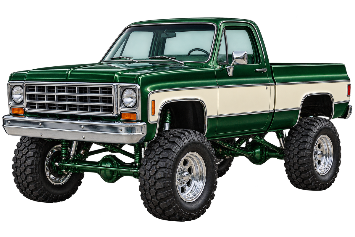 Forest Green & Cream Classic Lifted Truck Contour Cut Decal – Indoor or Outdoor transparent artwork