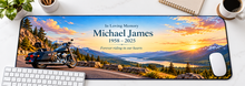 Forever Riding Open Road memorial desk mat — overhead workspace mockup