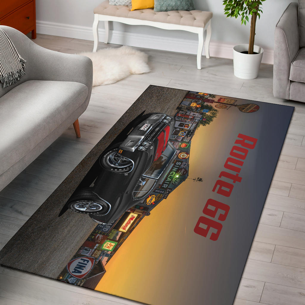 1970 Chevelle Black Red Stripes Muscle Car Rug Route 66 view 1