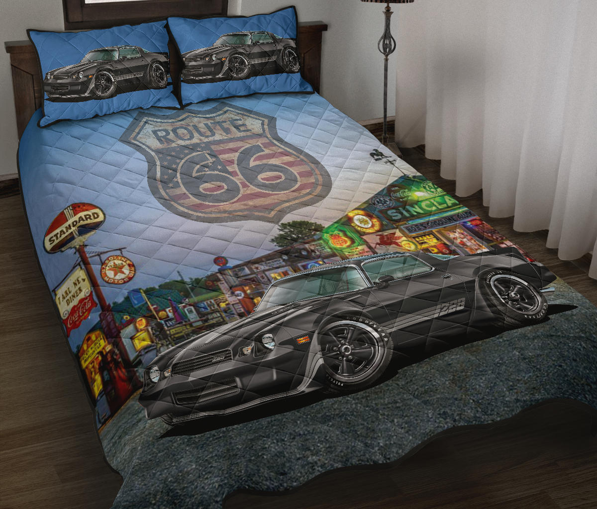 1981 Camaro Black Muscle Car Route 66 Quilt Art Designs Set view A