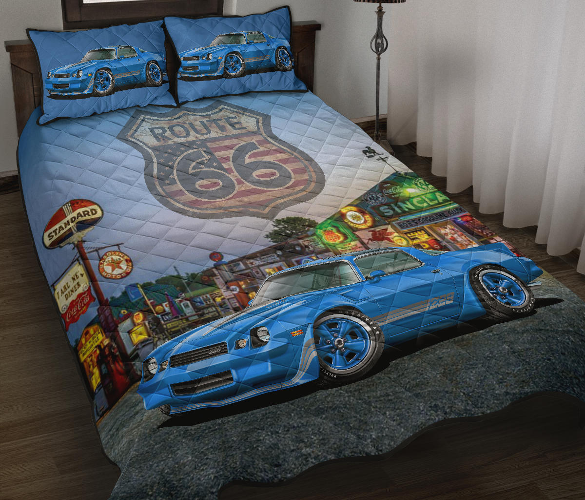 1981 Camaro Blue Muscle Car Route 66 Quilt Art Designs Set view 1