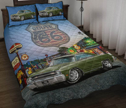 1969 Dodge Dart Dark Muscle Car Green Route 66 Quilt Art Set view 1