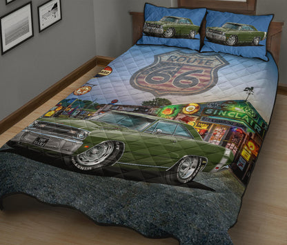 1969 Dodge Dart Dark Muscle Car Green Route 66 Quilt Art Set view 2