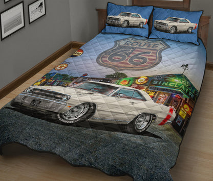 Retro 1969 Dodge Dart White Route 66 Custom Quilt set view 2