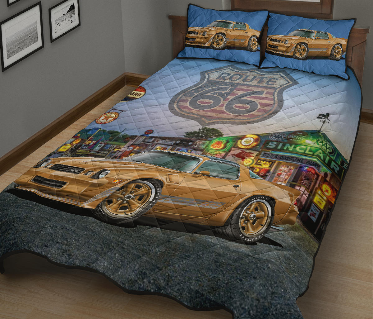 1981 Chevy Camaro Muscle Gold Route 66 Quilt Art Designs Set view B