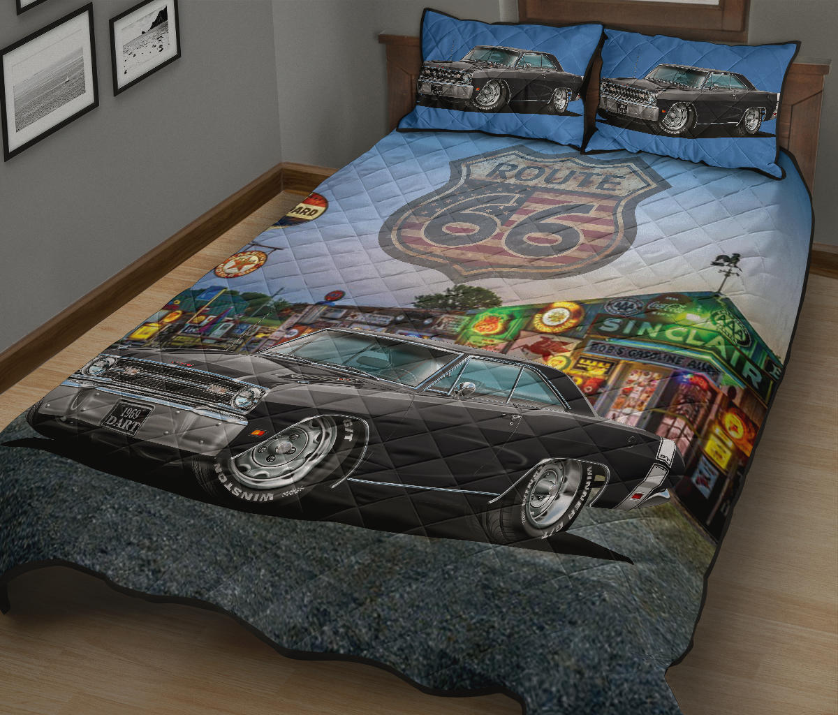 1969 Dodge Dart Black Muscle Car Route 66 Quilt Art Set view 2