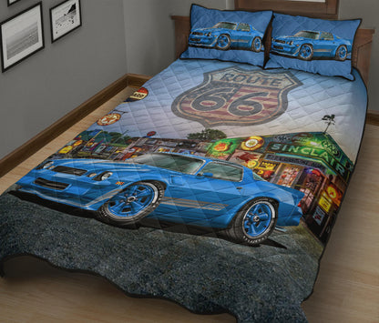 1981 Camaro Blue Muscle Car Route 66 Quilt Art Designs Set view 2