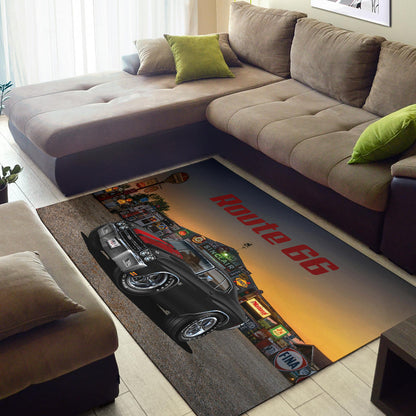 1970 Chevelle Black Red Stripes Muscle Car Rug Route 66 view 2