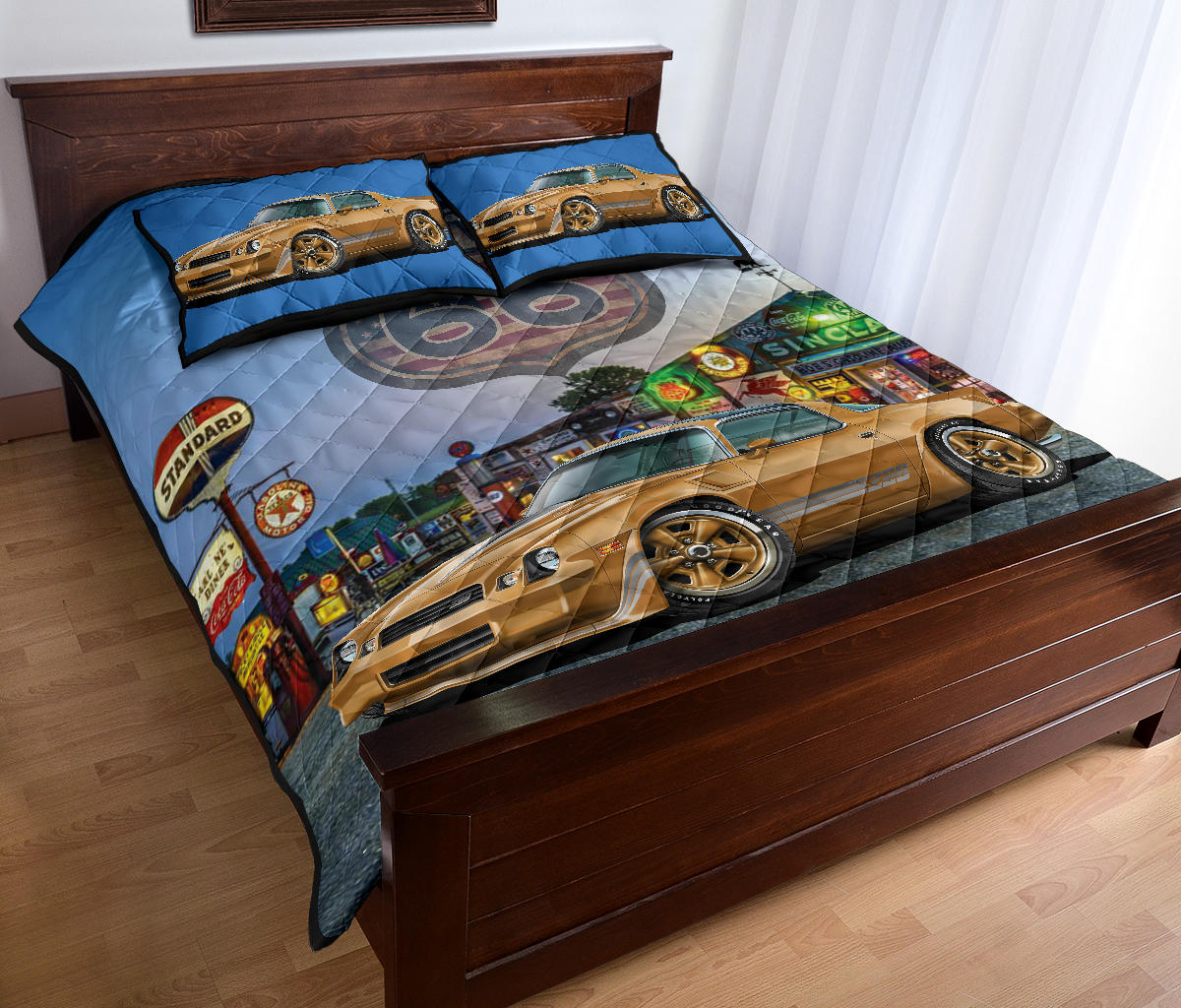 1981 Chevy Camaro Muscle Gold Route 66 Quilt Art Designs Set view C
