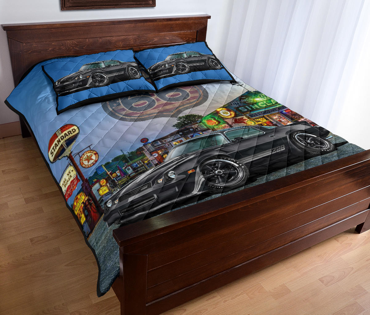 1981 Camaro Black Muscle Car Route 66 Quilt Art Designs Set view C