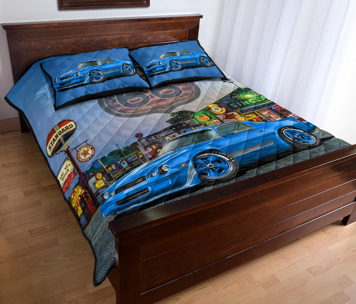 1981 Camaro Blue Muscle Car Route 66 Quilt Art Designs Set view 3