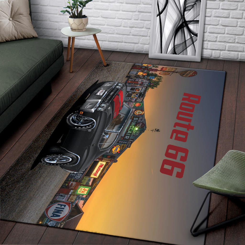 1970 Chevelle Black Red Stripes Muscle Car Rug Route 66 view 3