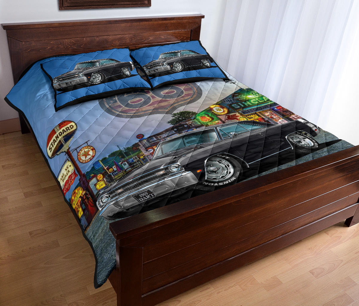1969 Dodge Dart Black Muscle Car Route 66 Quilt Art Set view 3