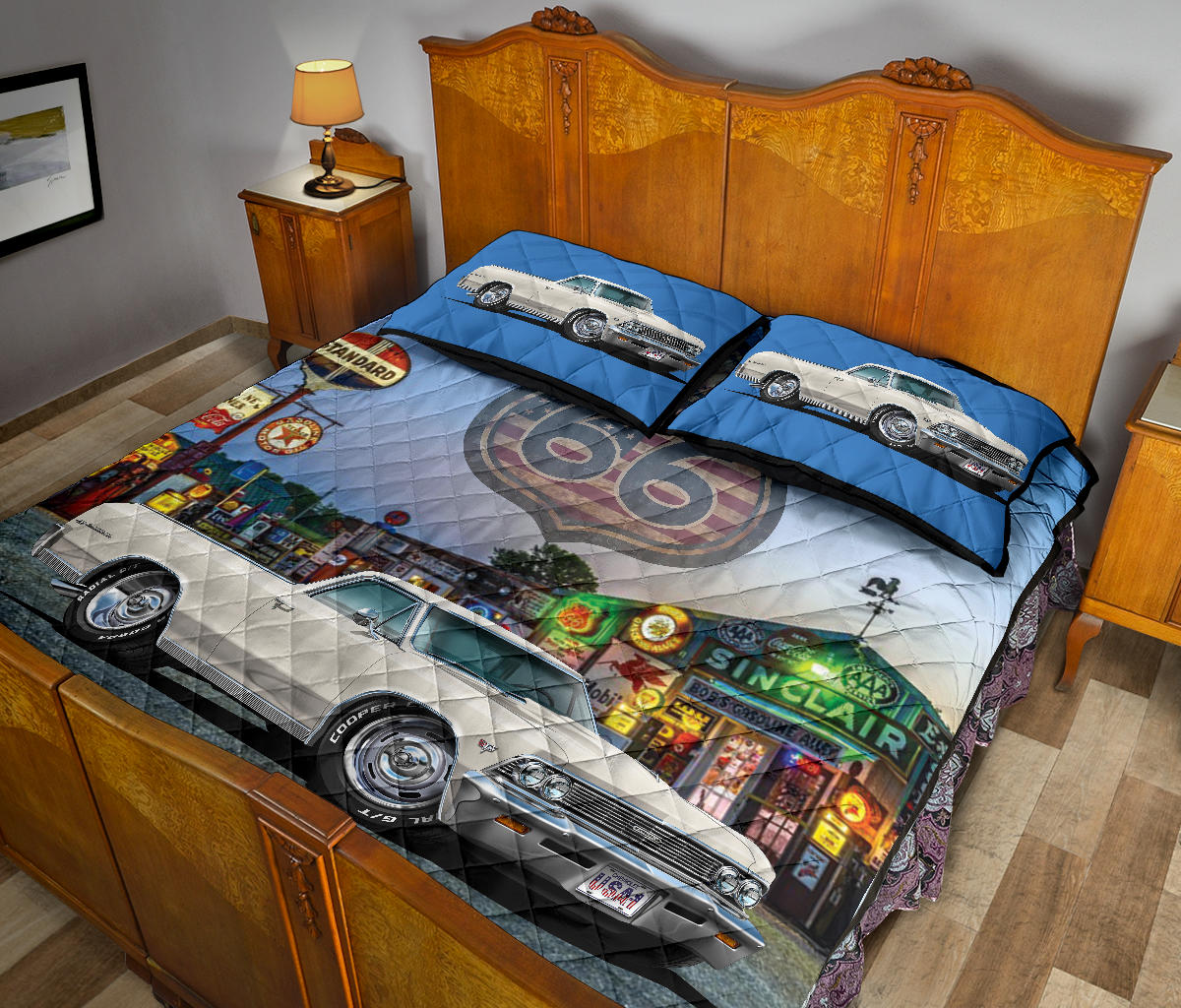 Retro 1966 Chevy El Camino Route 66 Custom Quilt Set view 4