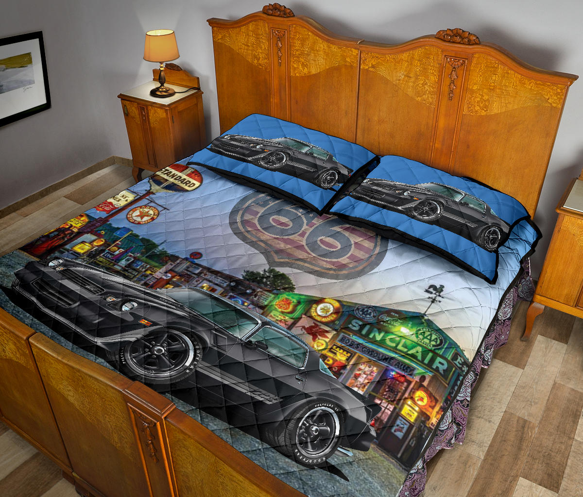 1981 Camaro Black Muscle Car Route 66 Quilt Art Designs Set view D