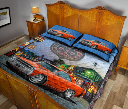 1969 Dodge Dart Orange Muscle Car Route 66 Custom Quilt Set view 4