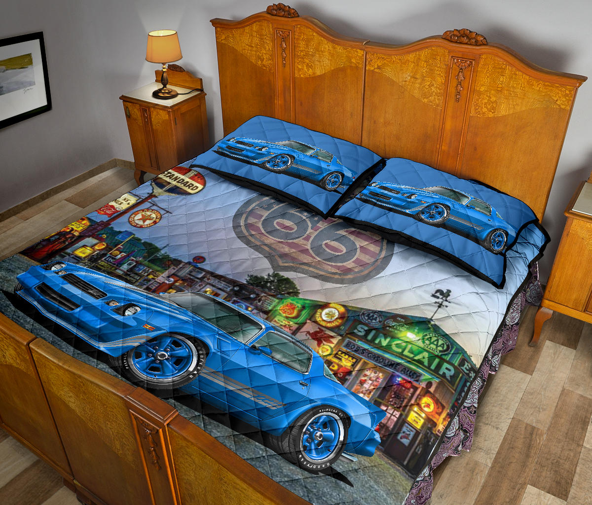 1981 Camaro Blue Muscle Car Route 66 Quilt Art Designs Set view 4