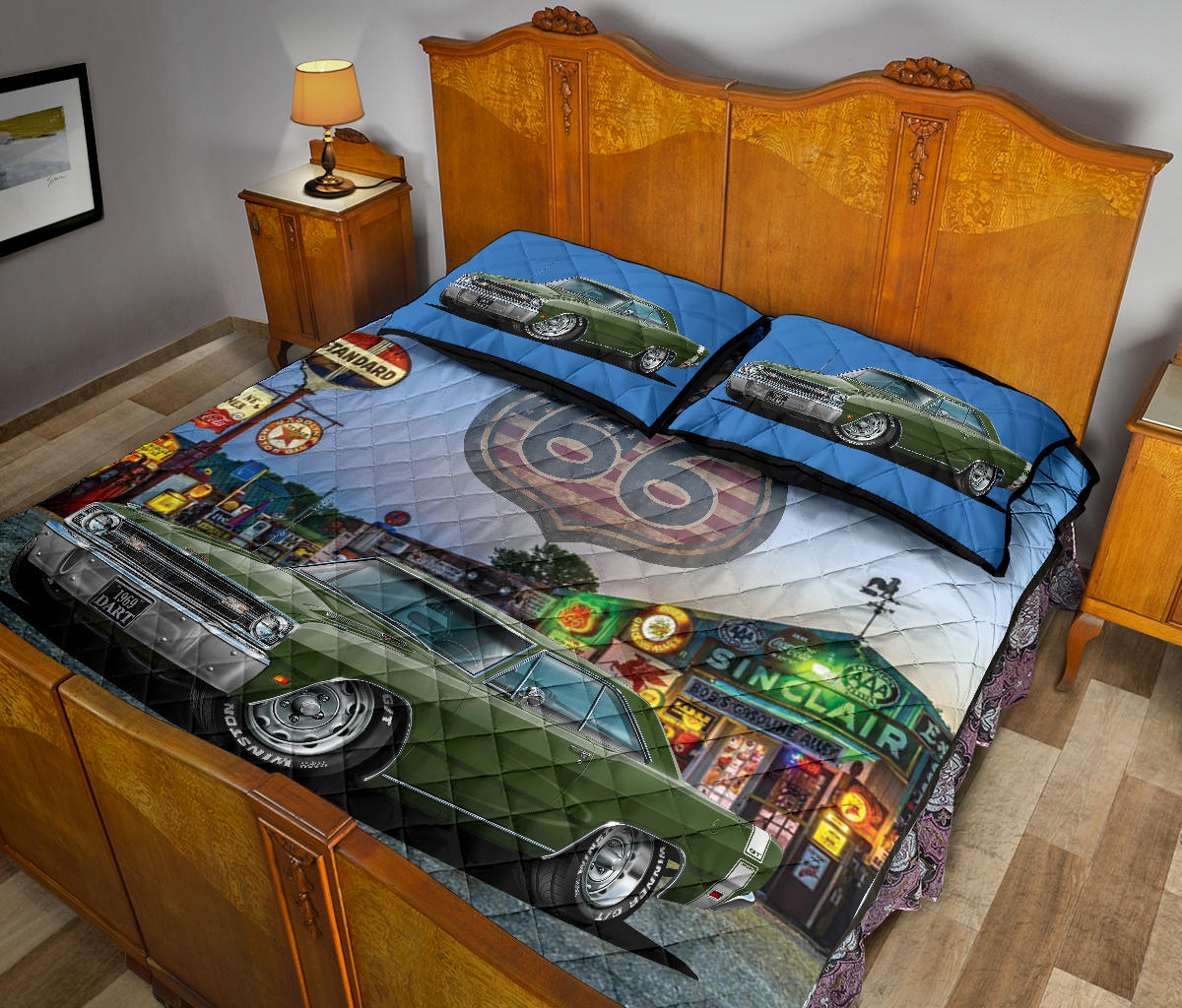 1969 Dodge Dart Dark Muscle Car Green Route 66 Quilt Art Set view 4